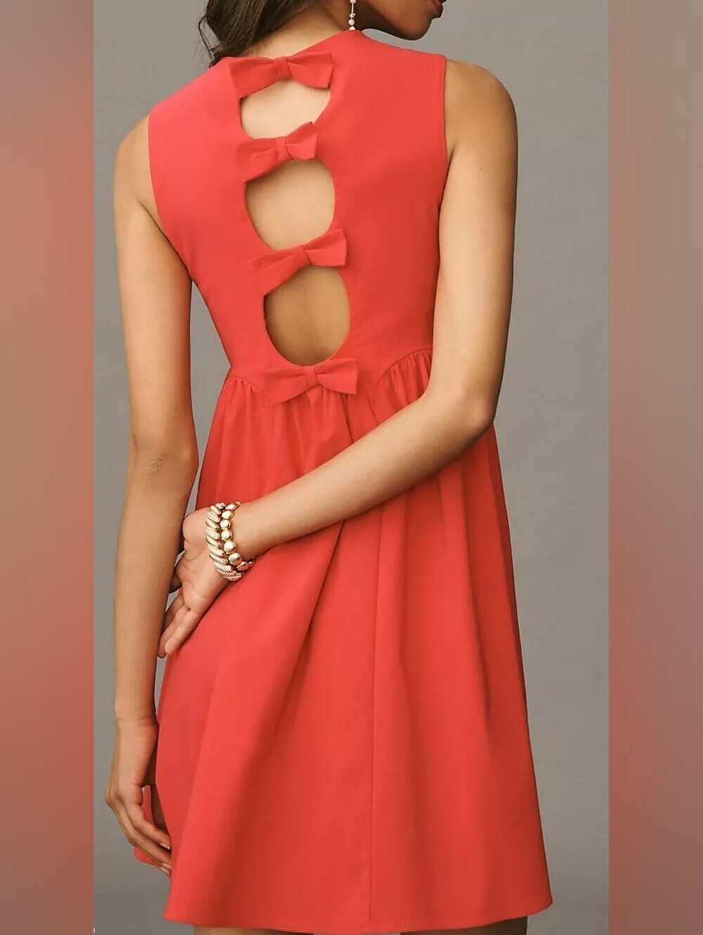 Maeve NWOT Sleeveless Pink High Neck Back Bow Mini Dress Size Large.
